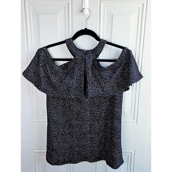 Michael Kors Peek a Boo Halter Neck Flutter Sleeve Blouse Size Medium Paisley - Picture 2 of 11